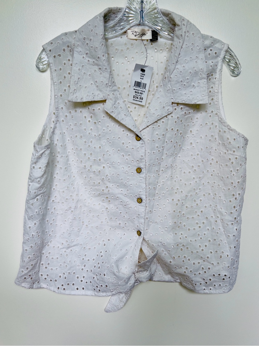 Rd style white sleeveless eyelet women’s top